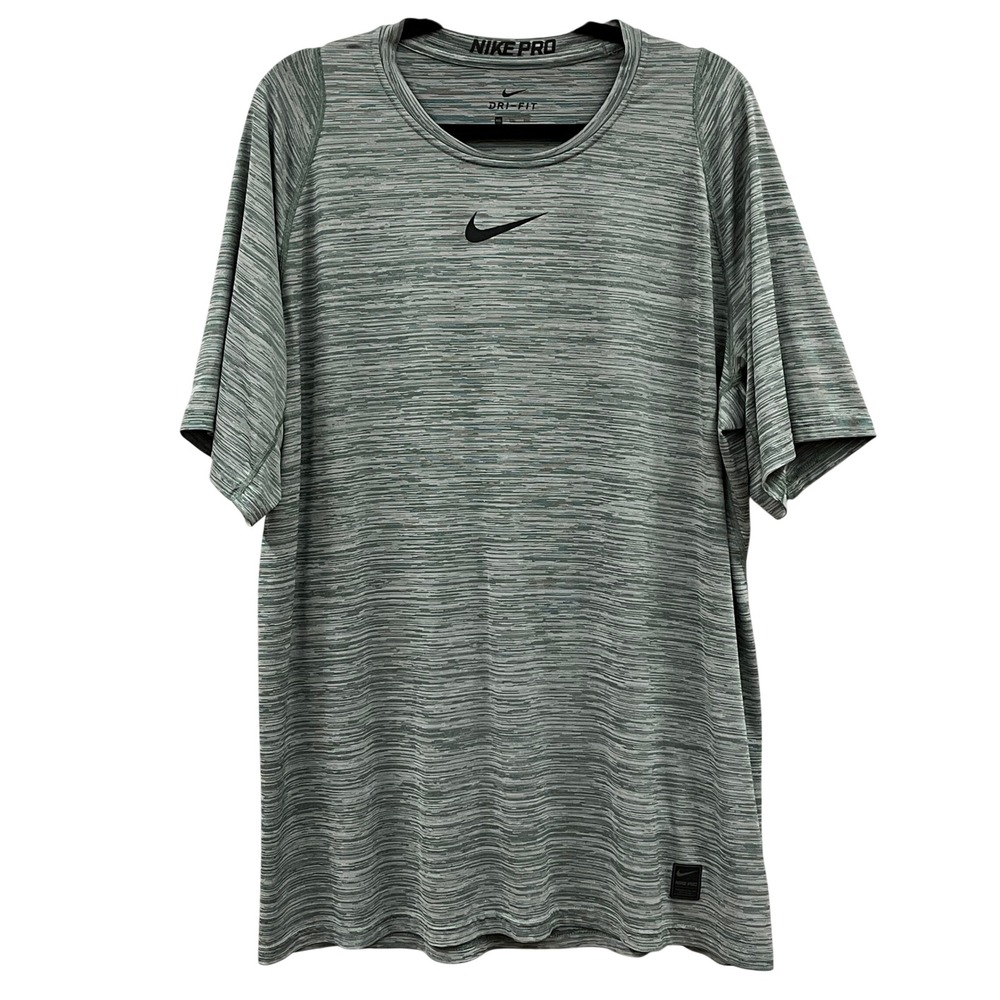 Nike Pro Dri-FIT Shirt Men XXL Grey Green Space Dye Center‎ Swoosh Tee 859216